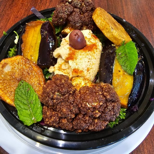 Fried Veggies Side (Eggplant, Cauliflower & Potatoes) Served with Tahini Sauce.