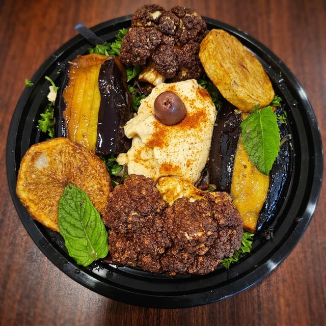 Fried Veggies Side (Eggplant, Cauliflower & Potatoes) Served with Tahini Sauce.
